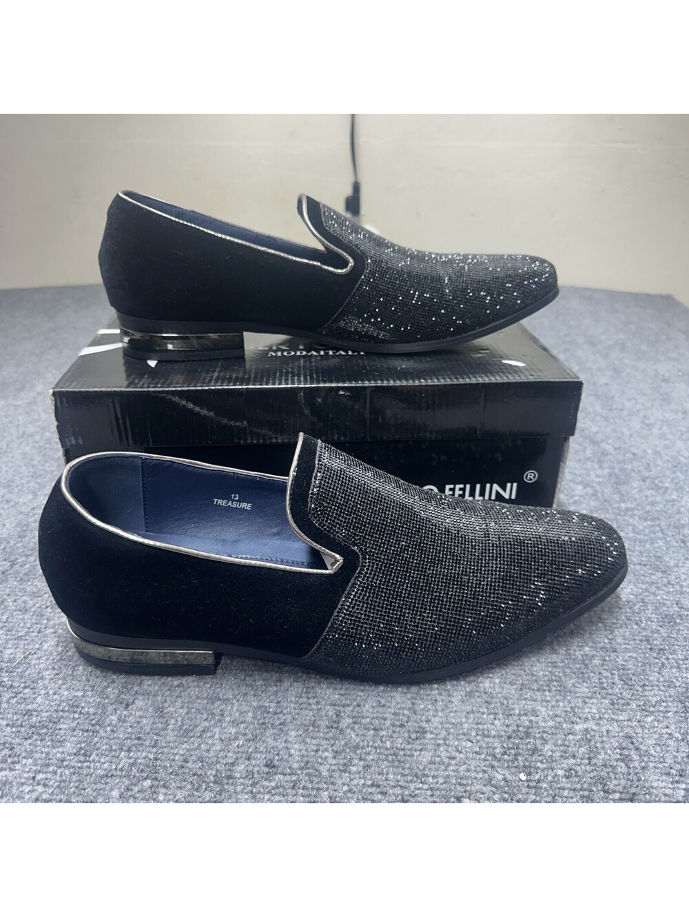 Alberto Fellini Mens size 13  Black Rhinestones Loafers Formal Dress Bling Glam